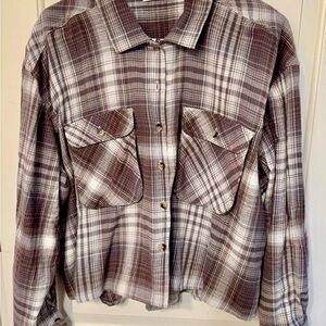 Arizona Jean Company Brown and Cream Crop Flannel Shirt